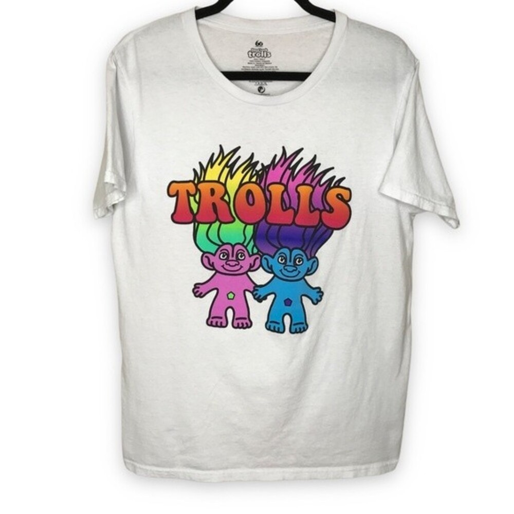 DreamWorks Good Luck Trolls White Crew Neck Short Sleeve Graphic T Shirt Large